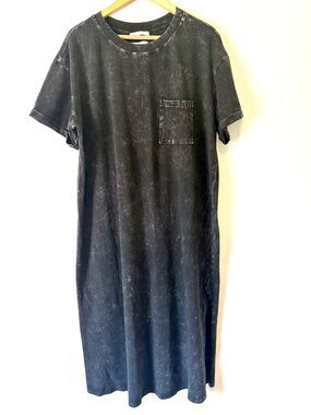 NWT Ces Femme Black Mineral-Wash Short Sleeve Pocket T-Shirt Dress XL